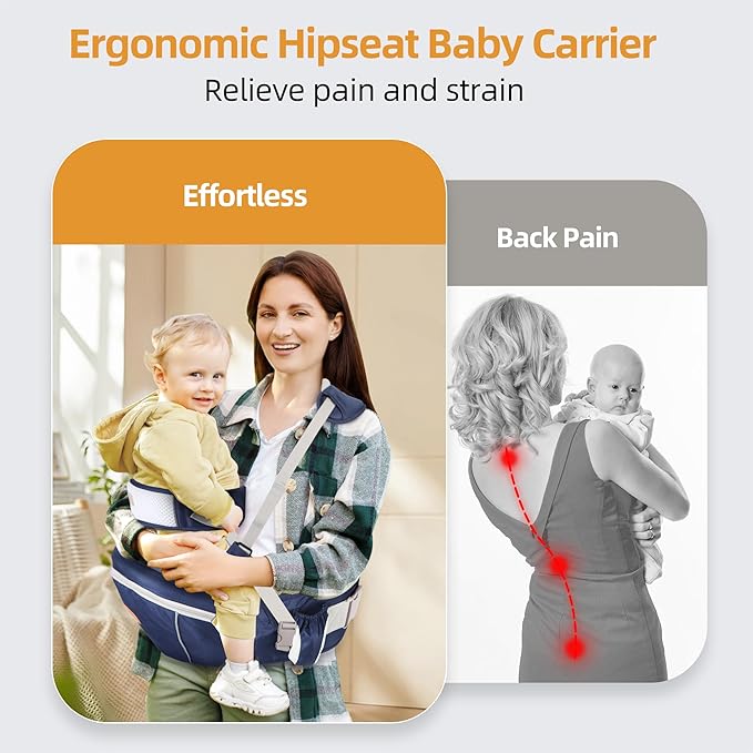 Baby Hip Seat Carrier, Ergonomic Waist Stool for Child Infant with Adjustable Strap Pocket Soft Base, Baby Hip Carrier for Newborns & Toddlers