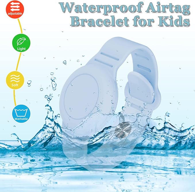 Kids Waterproof Airtag Bracelet Compatible with Apple AirTag, Hidden Silicon Protective Case for Air Tag GPS Tracker Holder, Adjustable Anti-Lost Watch Band for Toddler Child (Blue & Purple)