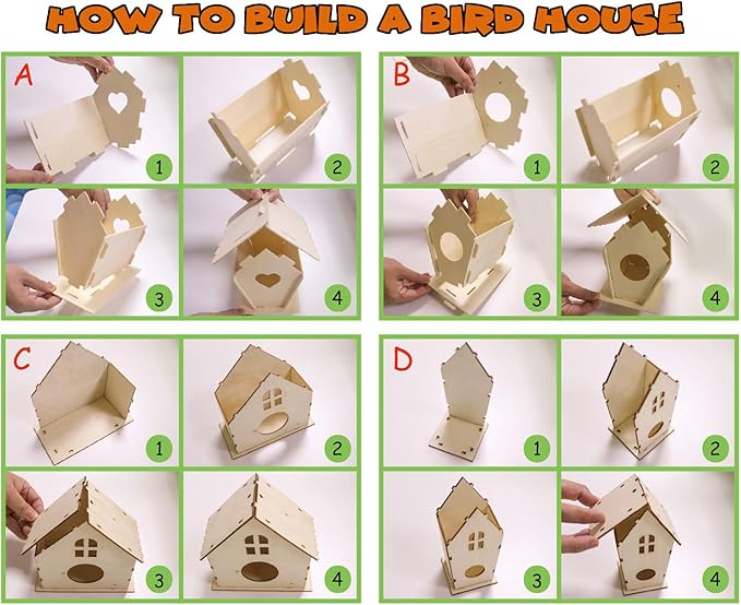 hapray 4 Pack Bird House Crafts for Kids Ages 5-8 8-12, Buildable DIY Birdhouse Kit for Children to Build, 3+ Summer Arts and Craft Projects with Paint, Boy Girl Gift Christmas