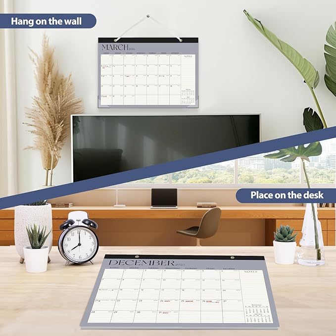 Desk Calendar 2025-2026, Monthly Desktop Large Calendar Runs Until December 2026-17" x 12" Desk Wall Planner for Family Office Teacher School, Blue