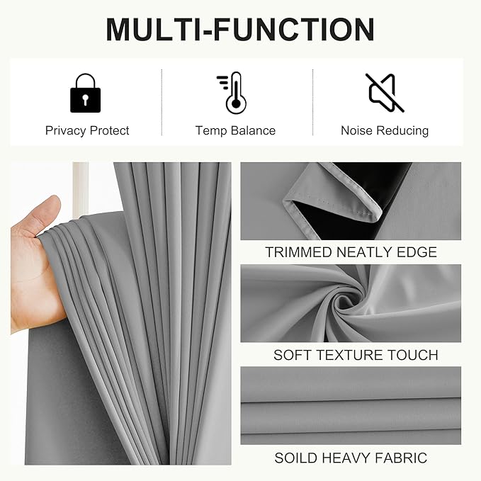 NICETOWN Sliding Door Curtains 96 inches Long for Living Room - Grommet Privacy 100% Blackout Drapery Thermal Insulated Curtains for Bedroom, 1 Pair, 52W x 96L, Silver Grey