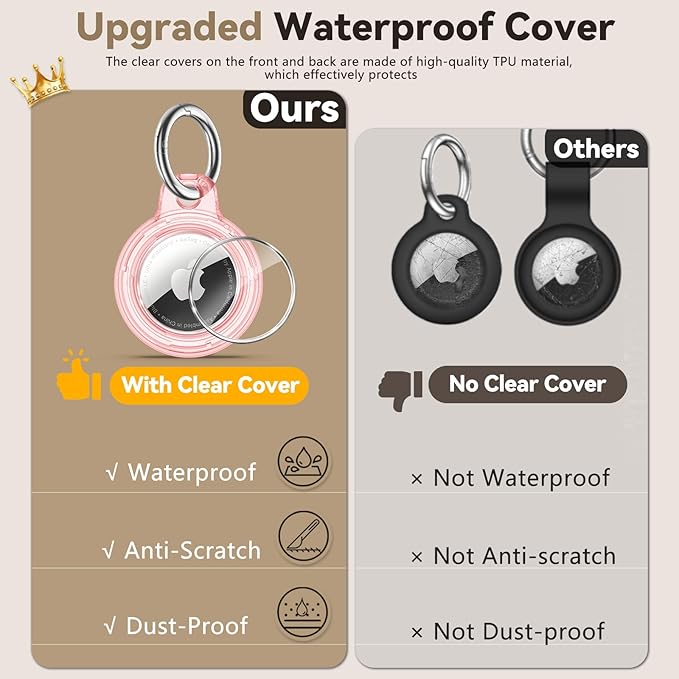 Upgrade Waterproof 4 Pack Airtags Holder with Apple Airtags Keychain, Hard PC Clear Air Tag Case, Anti-Scratch & Shock Air tag Holder, Men's Women's Keyrings & Keychains -Clear-Pink+Purple+Green+Blue