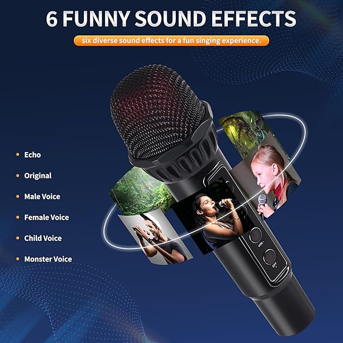 Karaoke Microphone Machines Kids Adults, Karaoke Machine Bluetooth Sound Effects, Bluetooth Wireless Speakers Kareokee Machine Light TF Card/USB Portable Home Party Outdoor/Indoor, Black