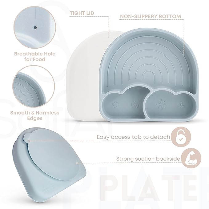All In One Silicone Feeding Set - Safe for 6-12 Months - Non-Toxic Baby Led Weaning Supplies - Toddler Self Feeding Utensils - BPA-Free - Mess Free Essentials