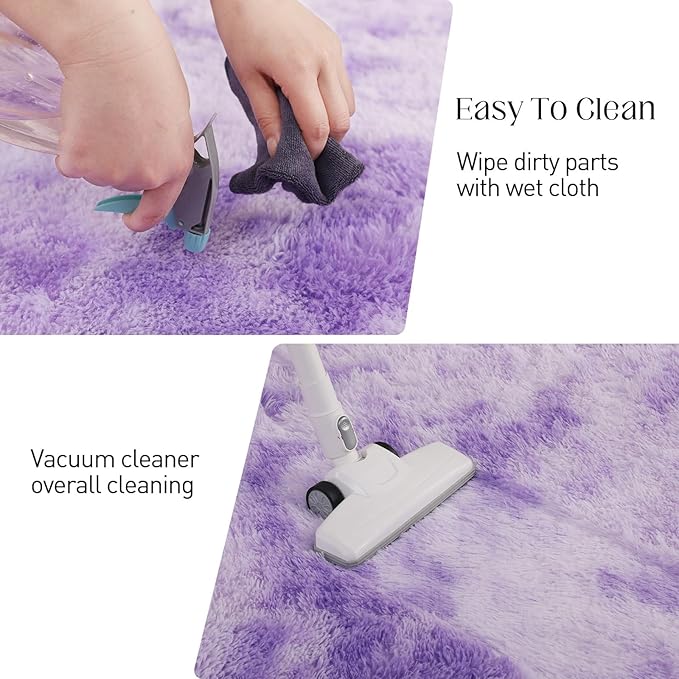 Luxury 4x6 Area Rug, Ultra Soft Rugs for Living Room, Plush Carpet Rugs for Bedroom, Non-Slip Indoor Rug for Nursery, Study Room, Playroom, Home Decor, Tie-Dyed Purple