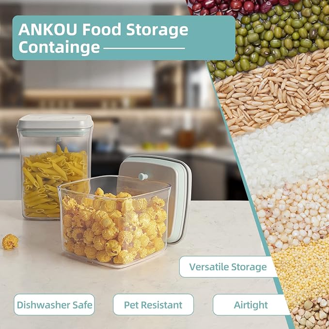 Ankou Airtight Container Set (1000ml 4 Pcs) Stackable One Press Openning Food Containers for Snacks Sugar Salt Herbs Spices Coffee Bean Formula Popcorn BPA-Free Tight Seal - Clear (1.0 QT * 4)
