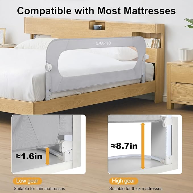 Bed Rail for Toddlers,Swing Down Kids Bed Rails Guard for Twin,Full,Queen,Bunk Size Bed,Extra Tall Childbed Rail Guard with Reinforced Anchor Safety System(Grey,40 Inch,1 Side)