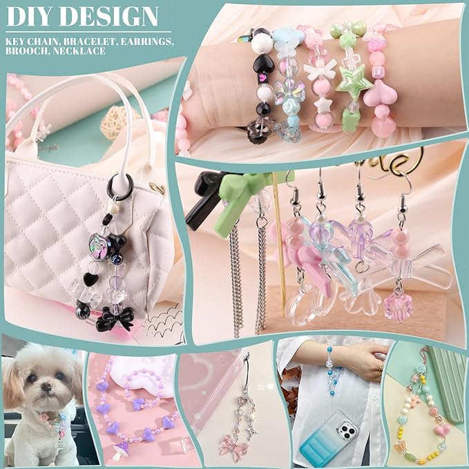 Assorted 180-240PCS Acrylic Beads for Bracelet Making,Flower Bow Butterfly Candy GummyBear Kawaii Aesthetic Bracelet Charms, Cute Beads for Jewelry Making Necklace Keychain Phone Charms DIY