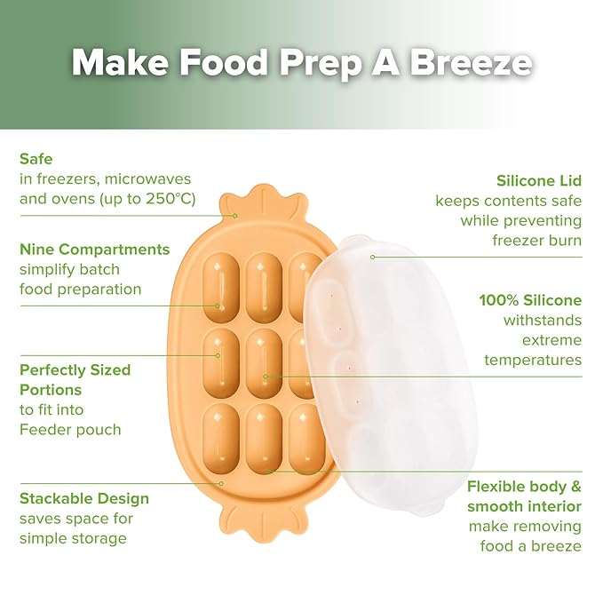 Haakaa Baby Popsicle Mold - Baby Food Maker & Breastmilk Teething Freezer Tray - BPA Free Silicone-Orange