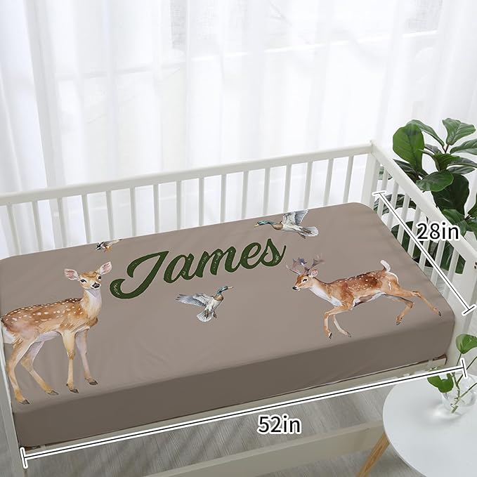 Personalized Baby Crib Bedding Set, 5-Piece Multi-grid Pattern Baby Crib Sets with Custom Name, Toddler Double Layer Blanket Fitted Sheets Changing Pad Cover Rug Wall Art Set, Charming Nursery Decor