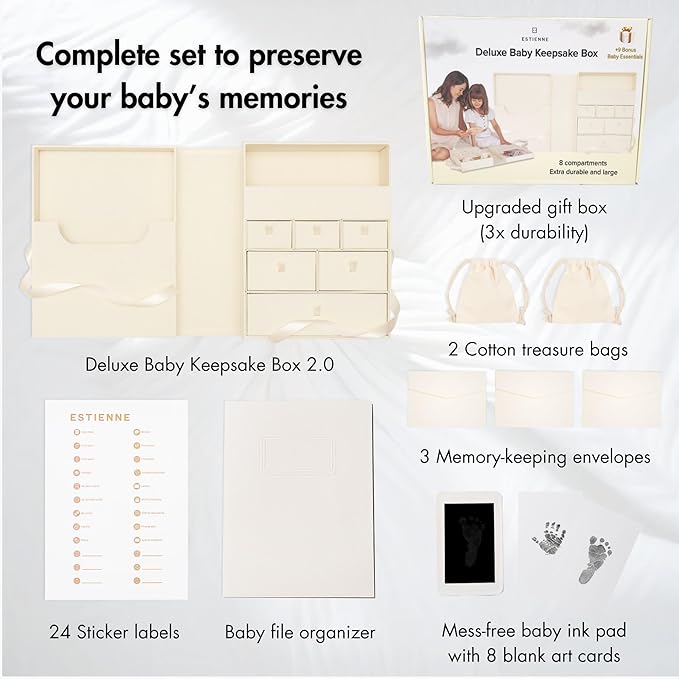 Estienne Large Light Yellow Modern Baby Keepsake Box - Memory Box for Baby Girl & Boy, Gift-Ready Keepsake Storage Box with Lids