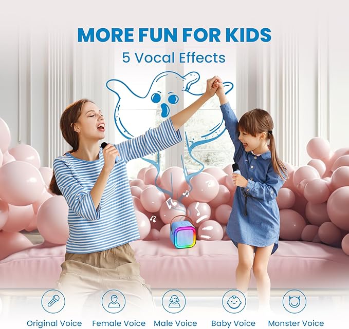 IROO Mini Karaoke Machine for Kids, 2025 TOP Toys Birthday Gifts Ideas for Girls Ages 4, 5, 6, 7, 8, 9, 10, 12+ Years Old, Portable MP3 Player with 2 Wireless Mics for Party