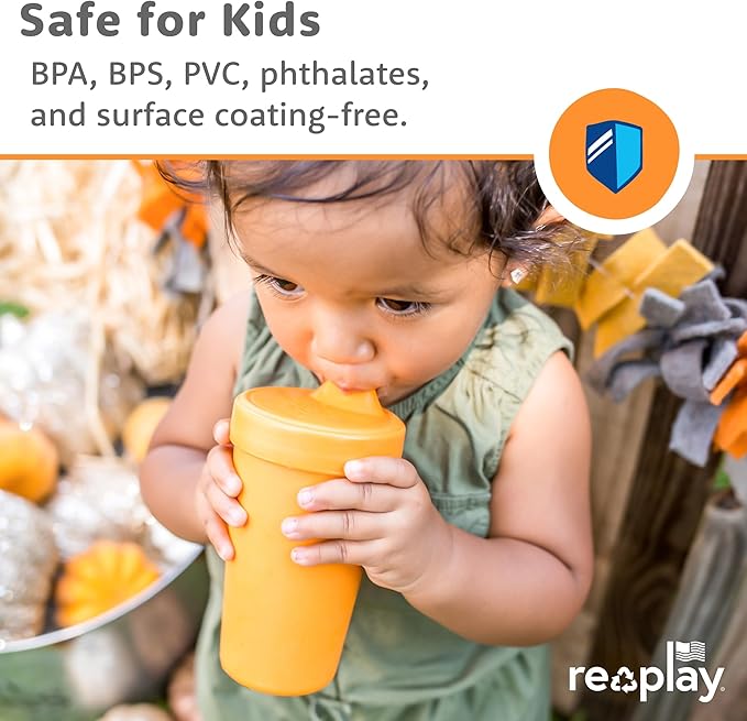 Re-Play Sippy Cups for Toddlers - 10 Oz. Reusable Spill Proof Cups for Kids, Dishwasher/Microwave Safe - Made in USA - Set of 3-3.13" x 6.25" - A True Blue