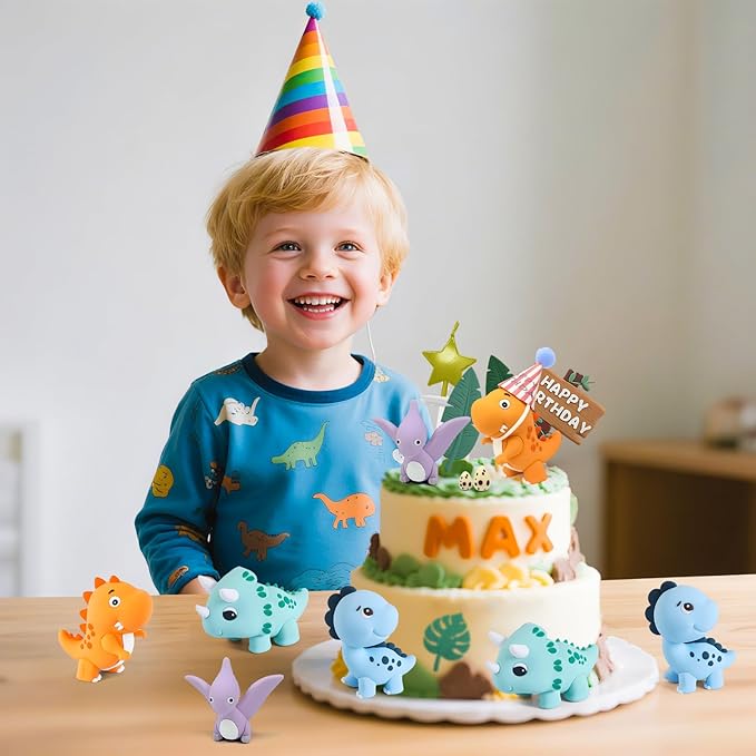 20pcs Dinosaur Cake Topper Set with Dinosaur Eggs - Reusable Dinosaur Cake Decorations，Dinosaur Birthday Decorations for Boys & Girls (Dinosaur Cupcake Toppers, Happy Birthday Cake Accessories)