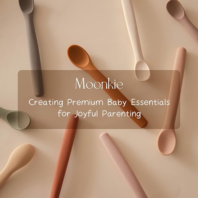 Moonkie Silicone Baby Spoons Set of 4, Two Sizes Feeding Spoon for First Stage 4+ Months, Baby Utensils with Case, Toddler Led Weaning Spoons, Bendable, Chewproof & Boil-proof