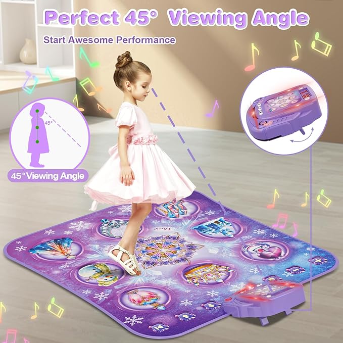 Dance Mat for 3-12 Year Old Girls, Frozen Dance Pad with Wireless Bluetooth, Purple Electronic Music Princess Toys Birthday for Kids and Toddlers Ages 3 4 5 6 7 8 9 10 +