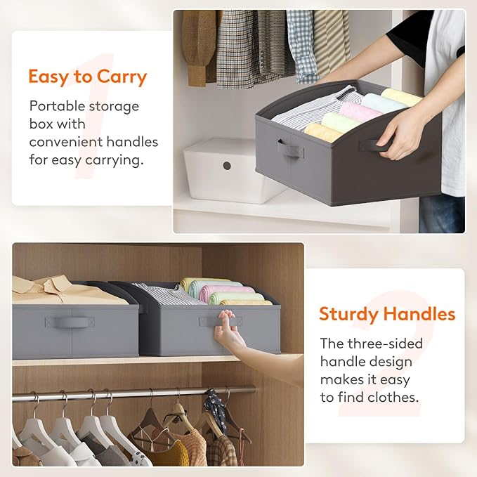 Lifewit Storage Baskets for Shelves, 6 Packs Non-woven Fabric Trapezoid Closet Organizer Bins with Handles, Foldable Clothing Containers Box for Clothes, Toy, Towel, Book, DVD, Hats, Medium-Grey