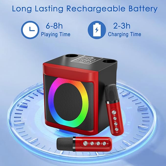 Karaoke Machine for Kids Adults - Portable Bluetooth Speaker with 2 Wireless Microphones, Singing Machine for Party, Birthday Gifts for Girls Boys Ages 4, 5, 6, 7, 8,9,10,11, 12+ Years Old
