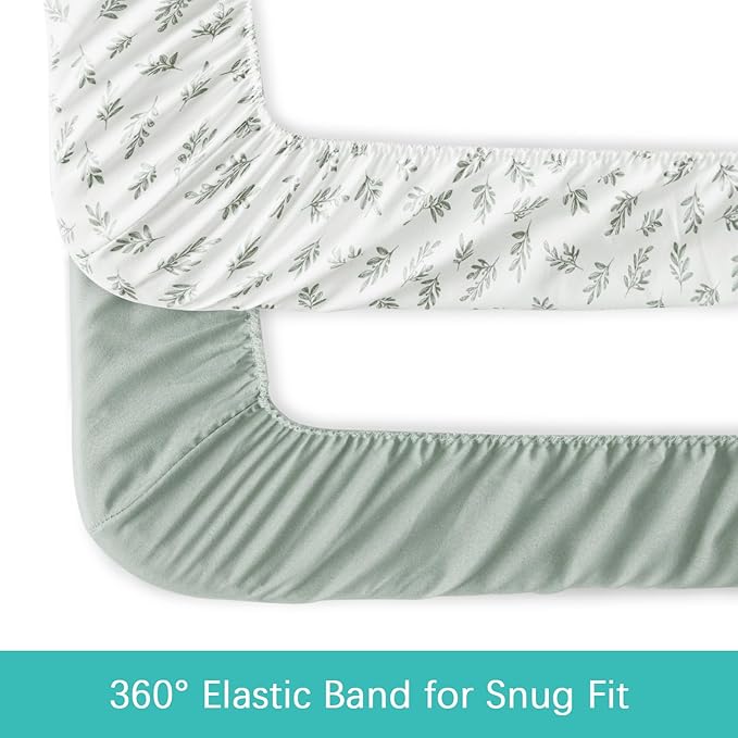 Crib Sheets 4 Pack for Baby Boys & Girls, Neutral Crib Sheet Fitted 52'' x 28'' for Standard Crib & Toddler Mattress, Ultra Soft Material Baby Sheet, Aqua Leaf