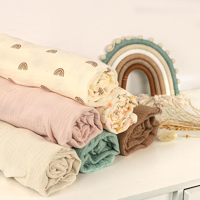 Hooyax Baby Lounger Cover 2 Pack - 100% Muslin Cotton Newborn Lounger Pillow Covers Only, Soft Breathable Infant Lounger Cover with Reinforced Stitching, Fits Most Standard Baby Loungers (Rainbow)