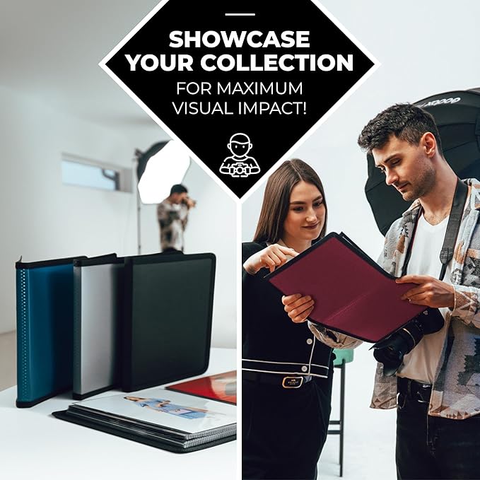 Dunwell Photo Album 8x10 (Blue) with Black Mounting Paper, 8 x 10 Photo & Art Portfolio Presentation Book, 24 Clear Sleeves, Each Shows 48 Pages, Professional Photography Book for Pictures, Artwork