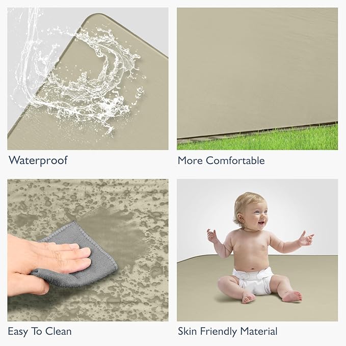 Baby Play Mat, 43x43 Inch Thicken Portable Self-Inflating Playmat for Kids Teepee Tent, Cushion Baby Mat for Floor, Tummy Time Mat with Travel Bag