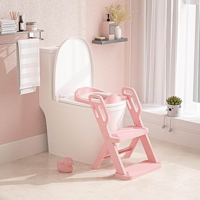 Toddler Potty Training Toilet Seat-Alongside Foldable Potty Train Chair Adapter, Potty Seats with Steps Ladder for Toddlers Kids, Boys, Girls, Child, Baby, and Must-Haves Portable Step Stool Supplies