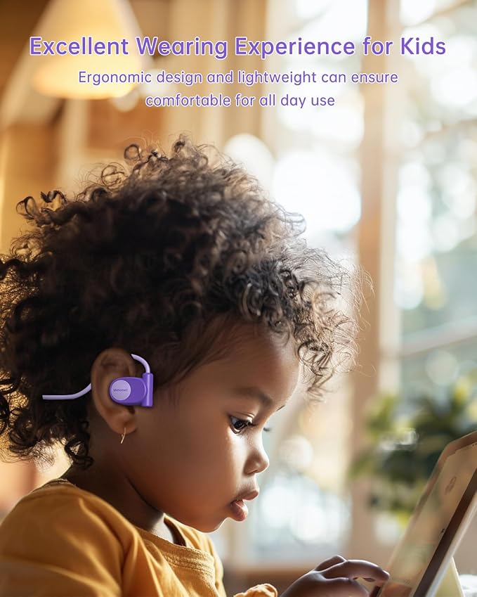 Kid Headphones for School, Air Conduction Open Ear Headphones, 3.5mm Jack Wired Cord, Ultra-Comfort, Ergonomic and Lightweight Design Perfect for School and Outdoor Activities-Orange,Purple,