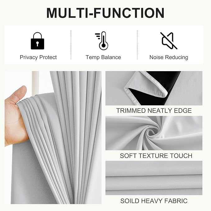 NICETOWN 100% Blackout Curtains for Bedroom 84 inch Long Thermal Insulated Blackout Curtains for Living Room, Energy Saving Grommet Drapes for Patio Door (2 Panels, Greyish White, 42W x 84L)