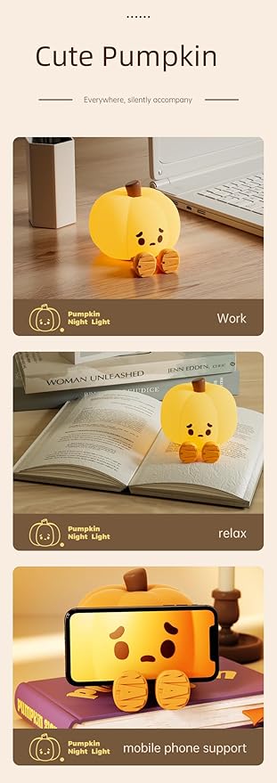 ATSUI Pumpkin Night Light, Halloween LED Squishy Novelty Lamp, Food Grade Silicone, Dimmable, Rechargeable Breastfeeding Nursery Nightlight for Desk Decor, Funny Gifts Stuff for Kids Women Boys Girls