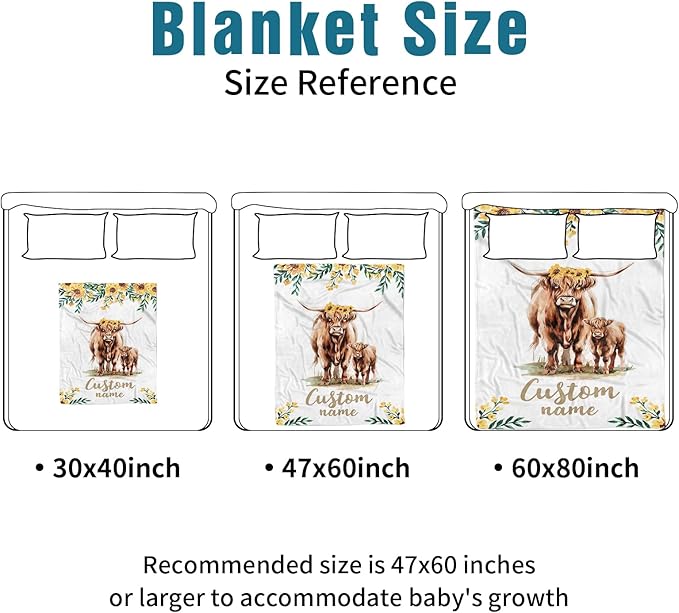 Custom Name Crib Bedding Set - Highland Cow Theme, Personalized Yellow Floral Nursery Bedding 3-Piece Set– Soft Blanket, Fitted Sheet, Changing Pad Cover – for Newborns Girls Nursery Gifts