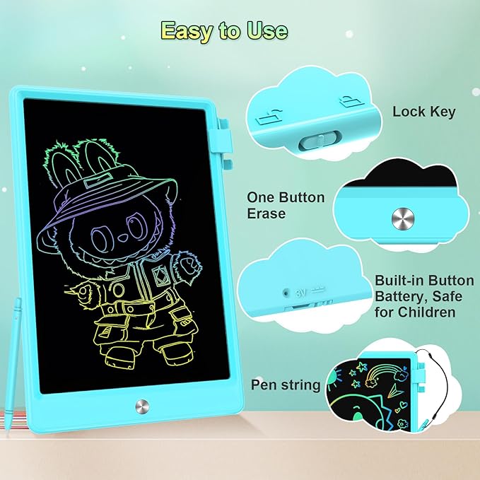 10.5 Inch LCD Writing Tablet for Kids, Colorful Toddler Doodle Board - Erasable Drawing Pad, Educational Learning Toy for Ages 3-8 - Valentine's Day Christmas Birthday Gifts (10.5 Inch, Blue)