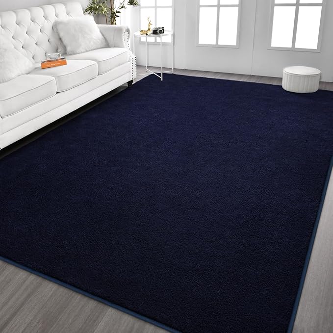 Kimicole 4x6 Washable Area Rugs for Bedroom Living Room, Low Pile Ulta-Thin Solid Color Rug, Non-Slip Soft Fluffy Carpet for Nursery Kids Room Dorm Room Home Decor (Navy Blue)