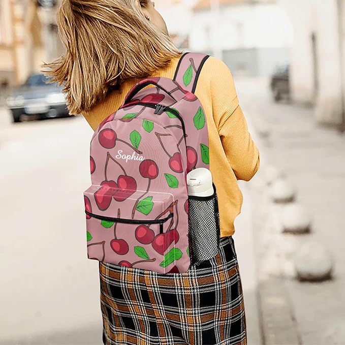 Ripe Red Cherry Custom Kids Backpack 16.5 Inch for Boy Girl, Personalized Waterproof Child School Travel Bag with Name