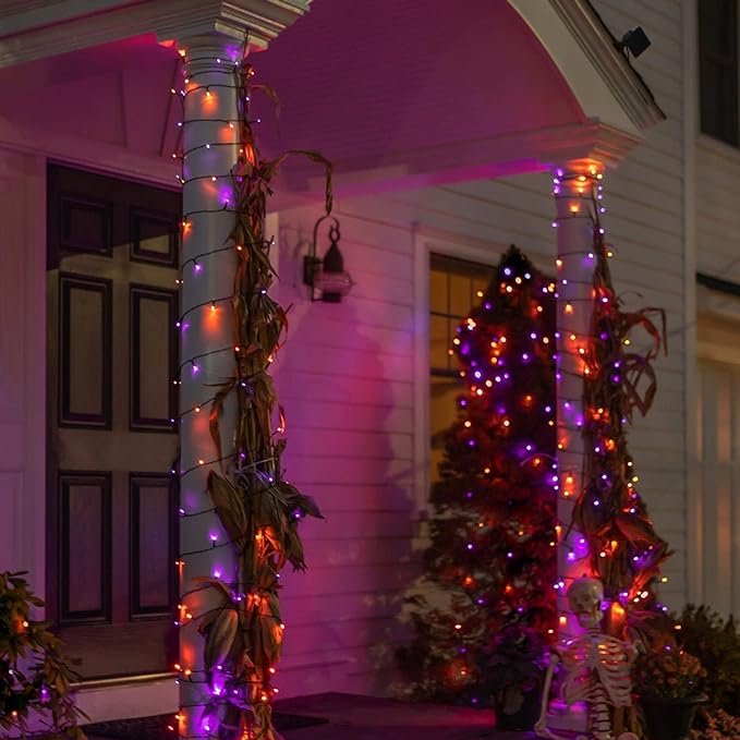 Dazzle Bright Purple & Orange Halloween String Lights, 33FT 100 LED Connectable Black Wire 8 Modes String Lights, Waterproof Halloween Decorations for Indoor Outdoor Patio Party Holiday