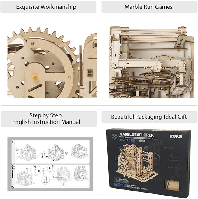 ROKR 3D Wooden Puzzles for Adults-Marble Run Model Building Kit-Wood Model Kit (LG503★Lift Coaster)