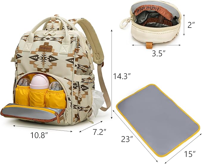 Wrangler Diaper Bag Backpacks Western Backpack Purses Multi-function Baby Bags for Mom with Waterproof Changing Pad & Pacifier Case