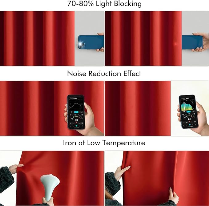 MIULEE Red Back Tab Blackout Curtains 84 Inch Length 2 Panels Set for Living Room Bedroom Privacy, Rod Pocket/Pinch Pleat Thermal Insulated Room Darkening Pleated Light Blocking Drapes