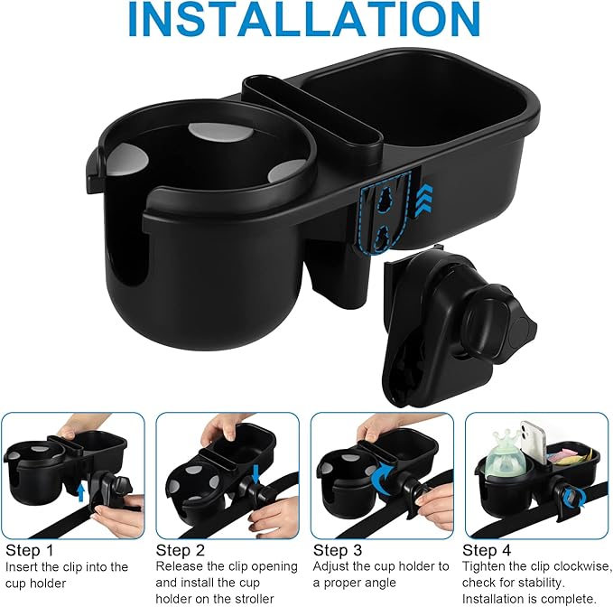 Accmor Stroller Cup Holder with Tray, Universal Cup Holder, Bike Bottle Holder, 360° Rotatable Large Caliber Drinks Holder for Stroller, Bike, Wheelchair, Walker