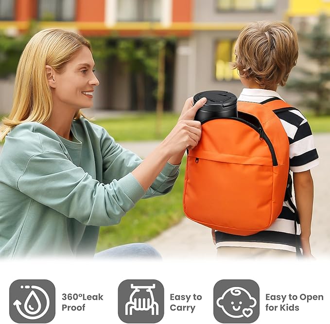 20oz Insulated Vacuum Food Jar with Buckle Lid,Soup Thermo for Hot Food Kids,Wide Mouth Leakproof Stainless Steel Lunch Container with Spoon-Black