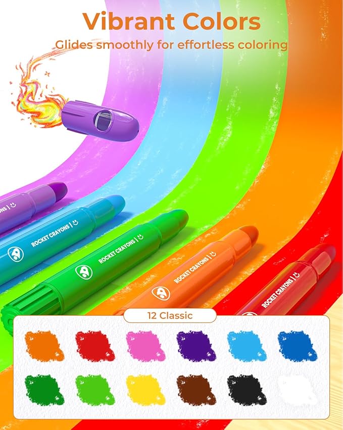 12 Colors Twist Crayons for Toddlers 1-3, Non-Toxic Washable Crayons for Ages 4-8 with Storage Bucket, Ultra-Silky and Easy to Hold Art Supplies, Ideal Coloring Gift for Boys and Girls