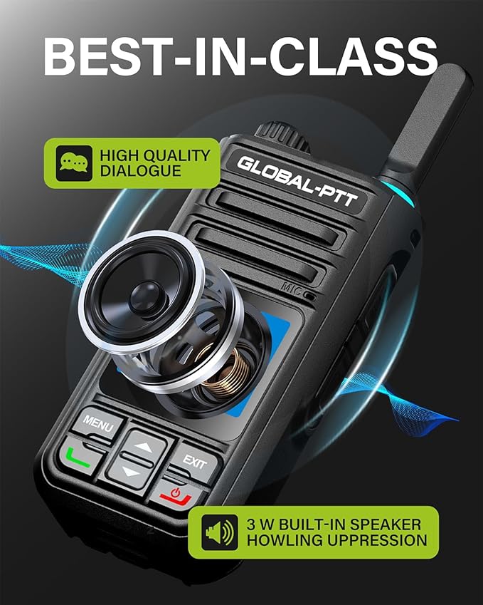 Global-PTT G9 4G LTE Walkie Talkies Nationwide Coverage for Adults and Kids – 2 Pack Unlimited Long Range PoC Radios with Free 1-Year SIM