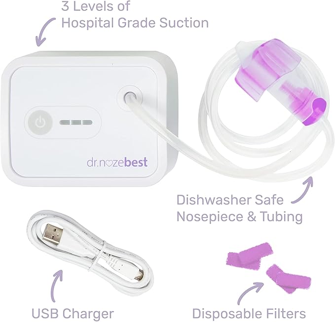 Dr. Noze Best Baby’s First Year Bundle | Pediatrician-Designed Electric Baby Nasal Aspirator with Newborn Nosepiece & 40 Filters | Baby Registry Essential for Congestion Relief