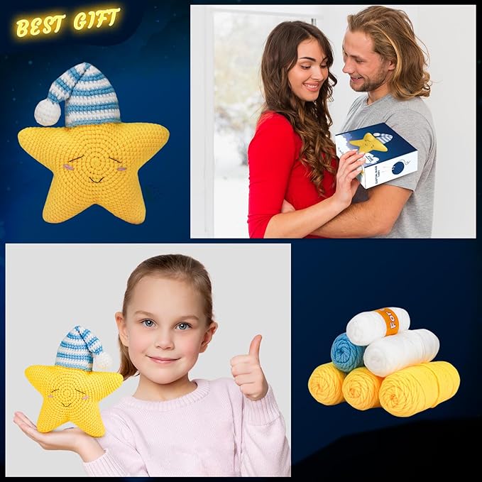 ekaus Crochet Kit for Beginners, Crochet Kit with Step-by-Step Video Tutorials, Crochet DIY Knitting Supplies for Adults Kids, Crochet Star(45%+ Yarn)