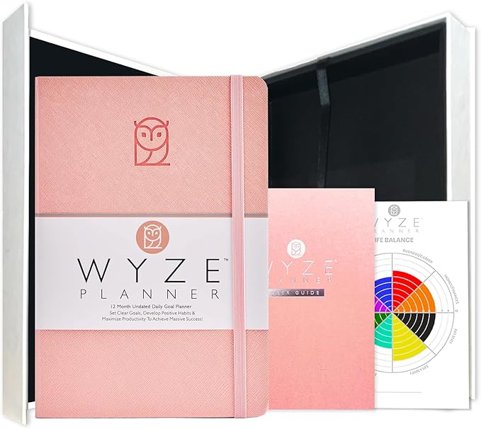 Undated Daily Planner – 1-Year B5 Productivity Organizer with Two-Page Weekly Spread, Goal Setting, Habit Tracker, Weekly & Monthly Pages – Hardcover Time Management Notebook (Pink)
