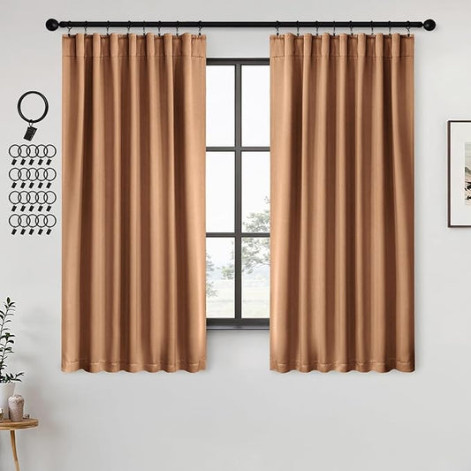 ANRODUO Back Tab Blackout Curtains for Bedroom Living Room, Rod Pocket Pinch Pleated Thermal Insulated Room Darkening Curtains 72 Inches Long 2 Panels, Brown, 42 x 72 Inch
