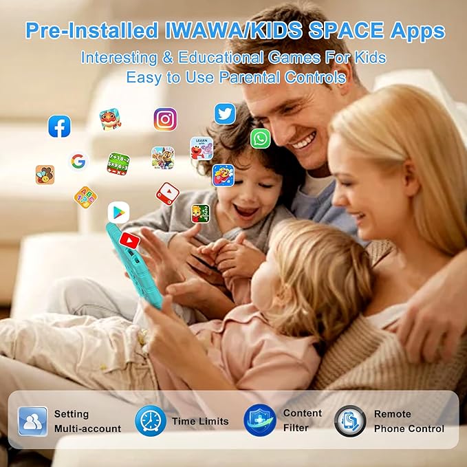 2025 Kids Tablet 10 inch Android 14 Tablets for Kid Octa-Core, 20GB+128GB (TF 1TB), Toddler Tablet with Shockproof Case, 2.4G+5G WiFi 6, Parental Control, Face Unlocked, Split Screen, BT5.0 (Green)