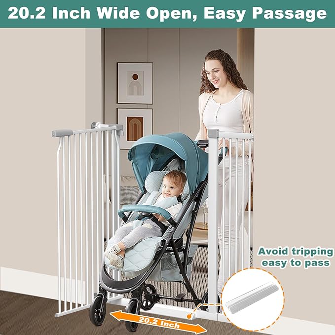 40.5" Extra Tall Baby Gate, 57.5"-60.2" Extra Wide Long Dog Pet Gate Indoor, Adjustable Safety Child Gate No Drill, Metal Auto Close Pet Proof Tall Gate for Stairs Doorway Kids, White