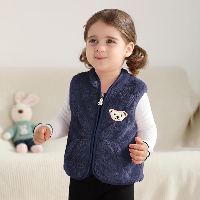 Baby Boys Girls Fleece Vest Zip Up Cute Bear Jackets Fuzzy Fall Winter Warm Clothes Newborn Outwear for Toddler Infant