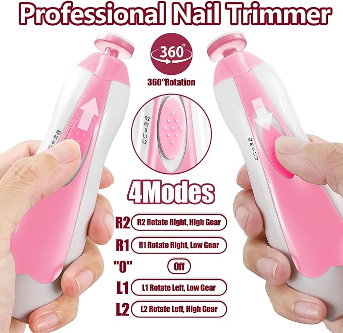 Baby Nail Trimmer Electric, 6 in 1 Rechargeable Baby Nail Clippers Manicure Set Grooming Kit for Toddler Infant or Adults (Pink)